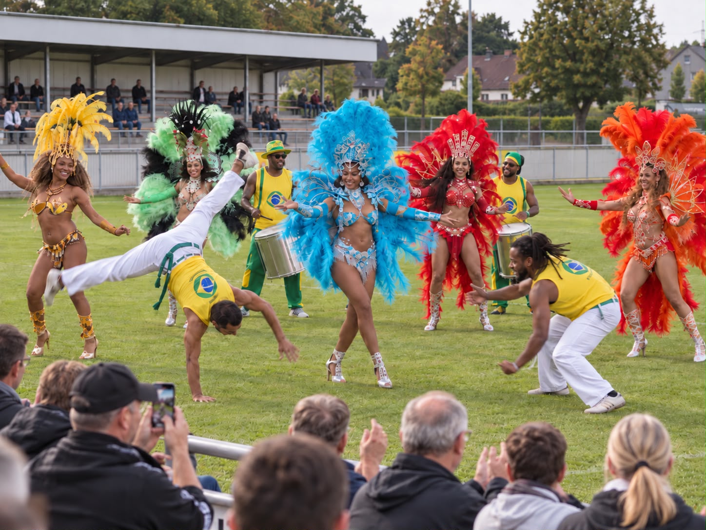 Viva Brasil mit Capoeira und Sambatrommlern bei einer Sportveranstaltung